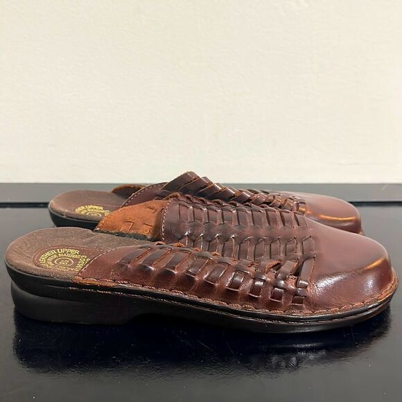 Romano Riley 2 Brown Leather Huarache Style Mules Sz 8.5 - Picture 2 of 7